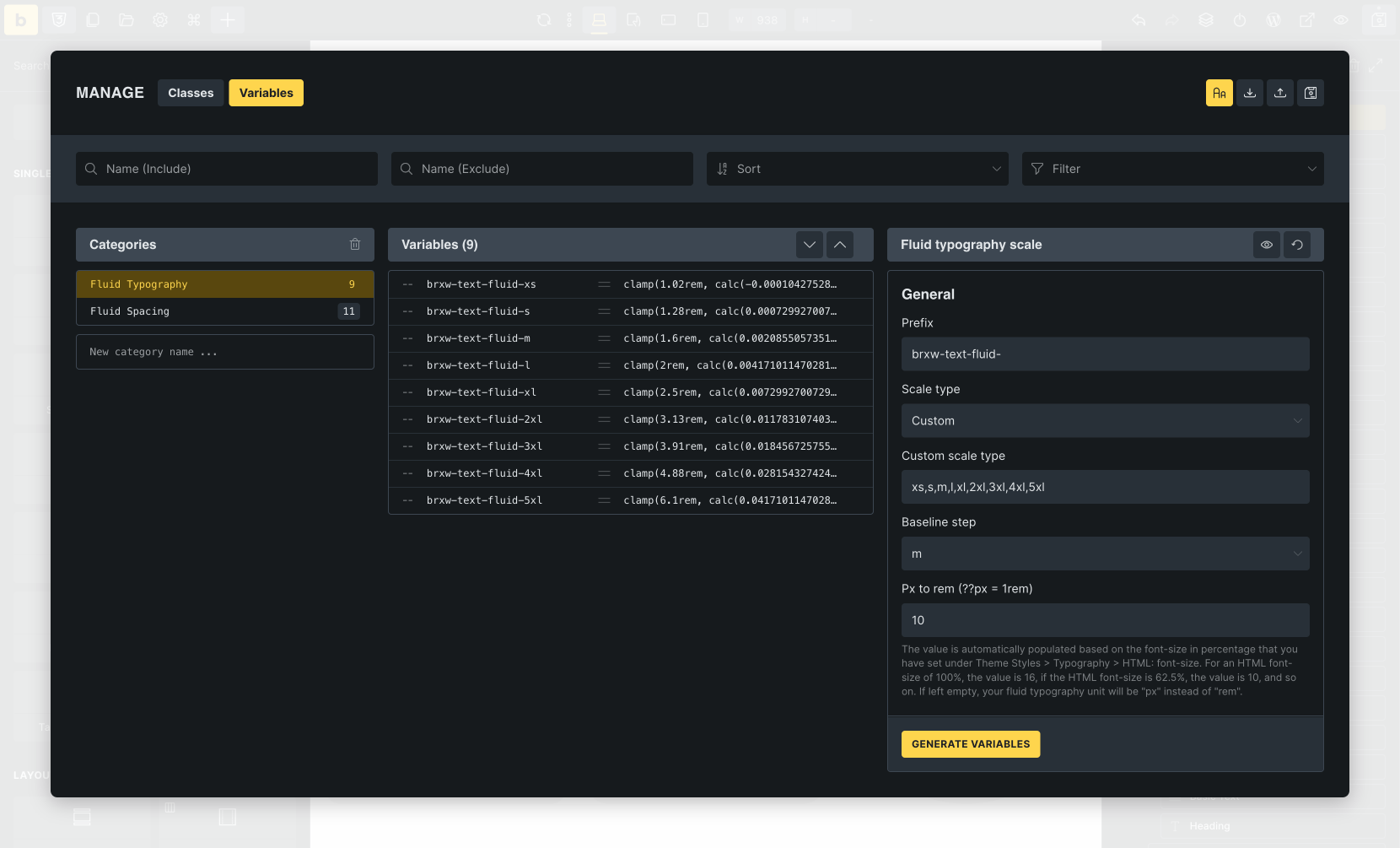 Fluid Variables generator
