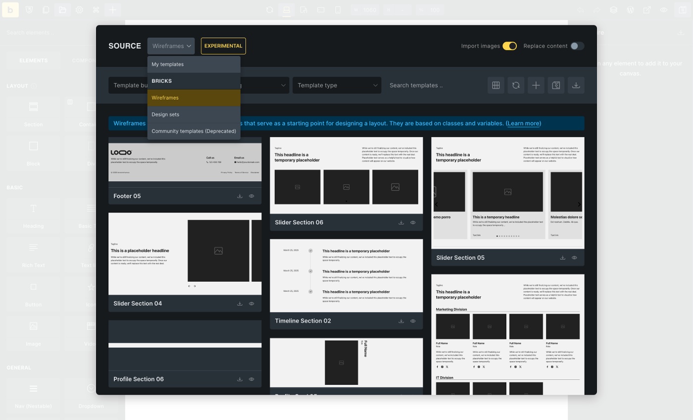 نمونه صفحه Wireframes در سازنده