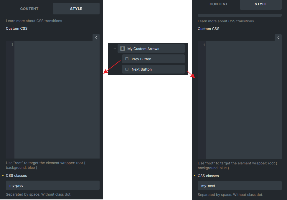 CSS class روی دکمههای navigation