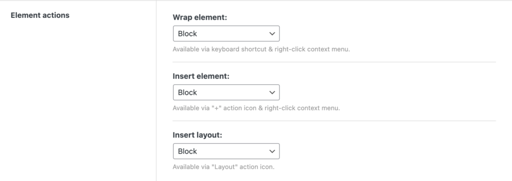 تنظیم Element actions