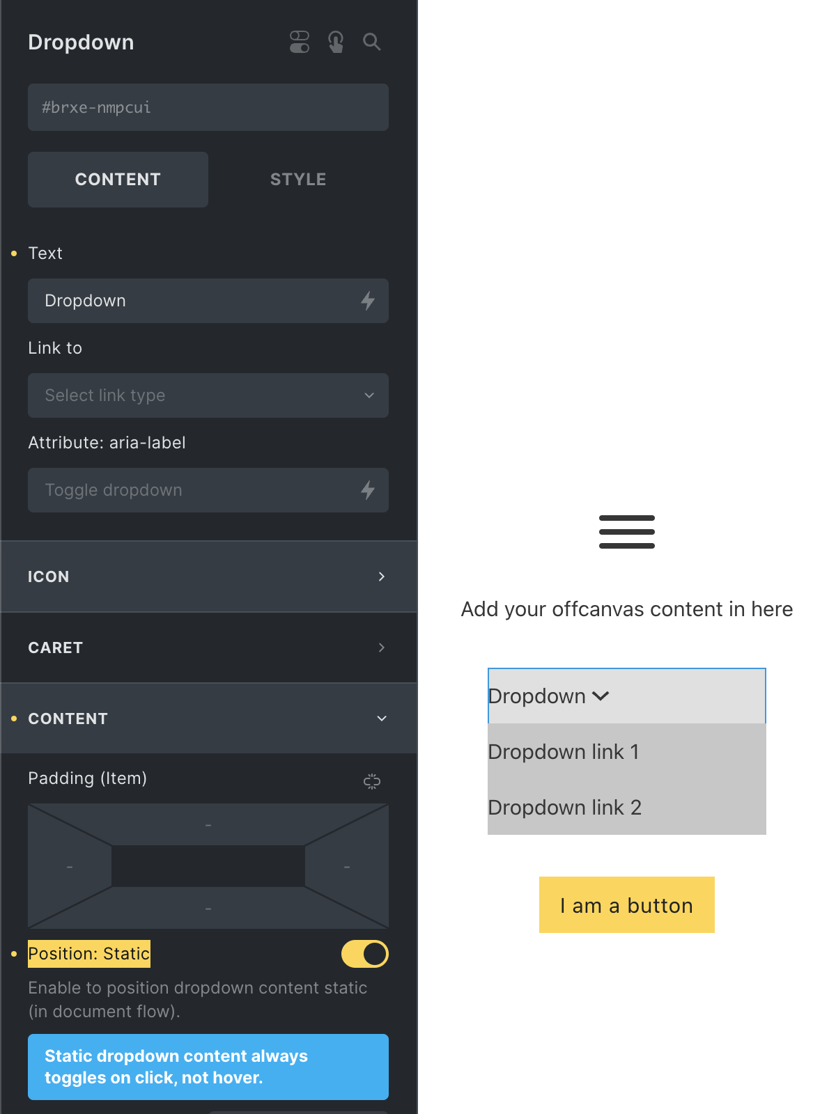 موقعیت استاتیک Dropdown