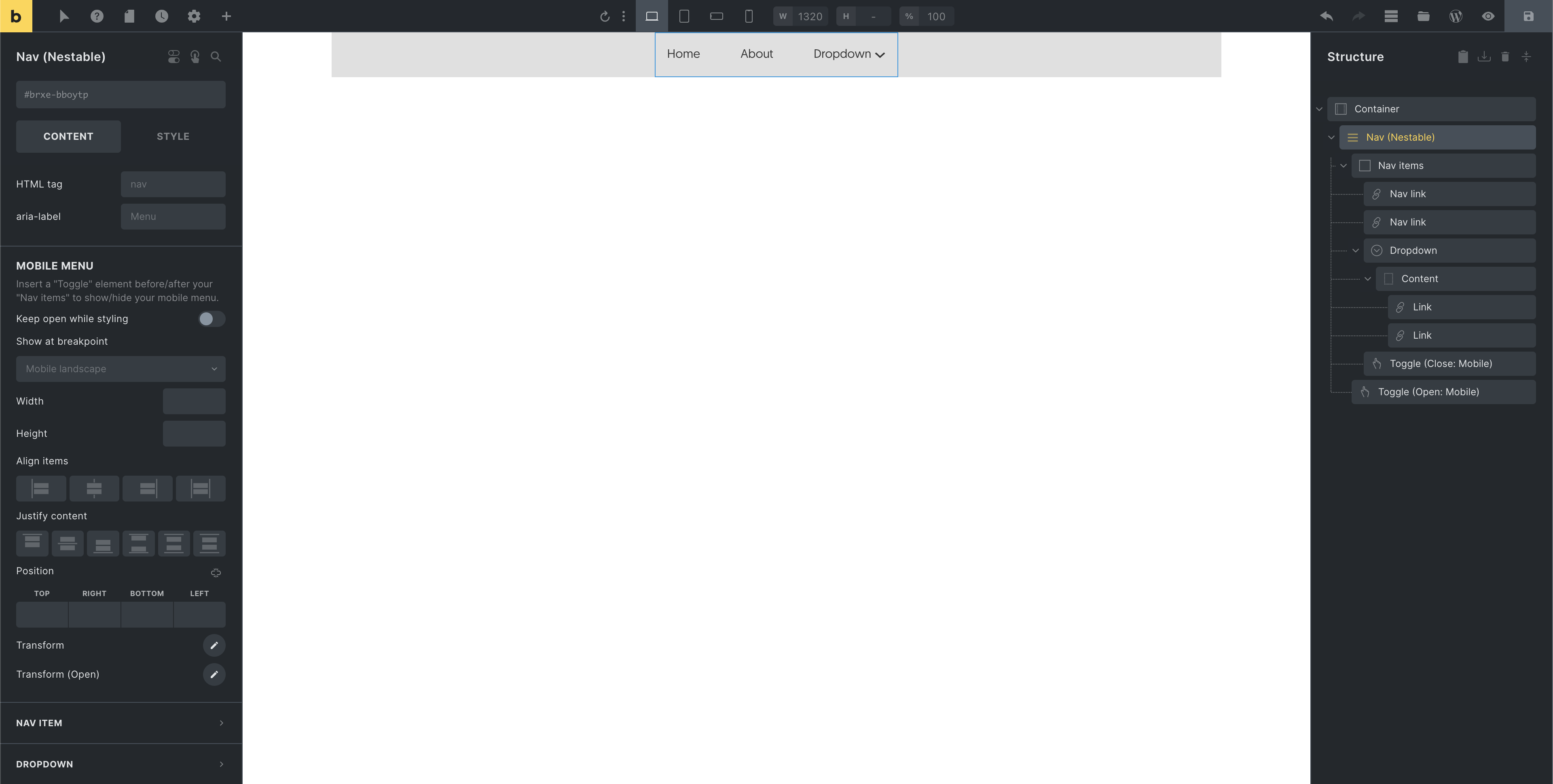ساختار پیش‌فرض Nav nestable