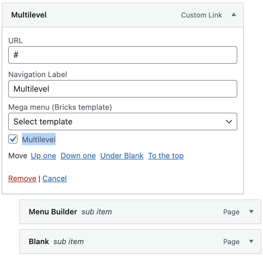 WordPress multilevel menu