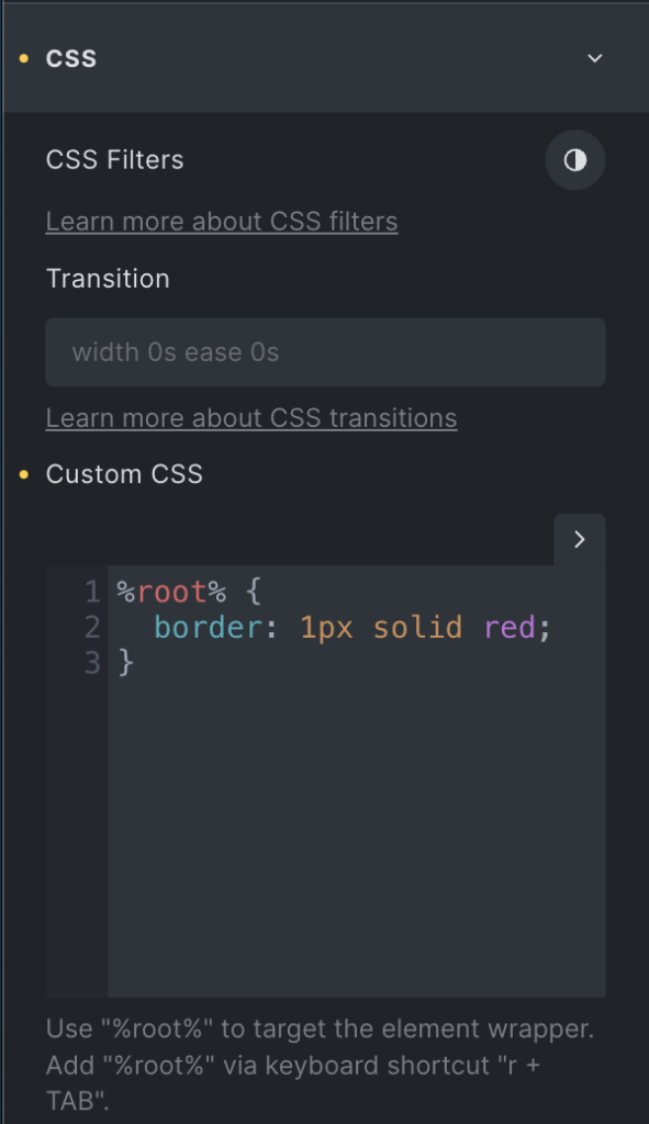 placeholder %root% در Custom CSS