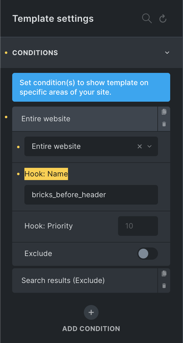 Section template در hook bricks_before_header