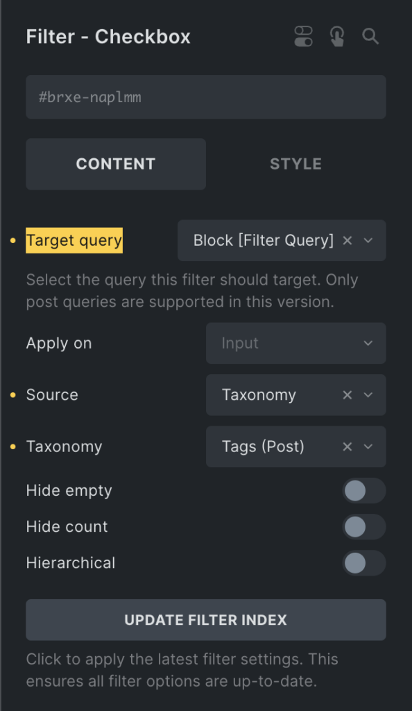 تنظیم Target Query فیلتر