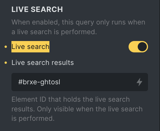 Is live search در Query Control