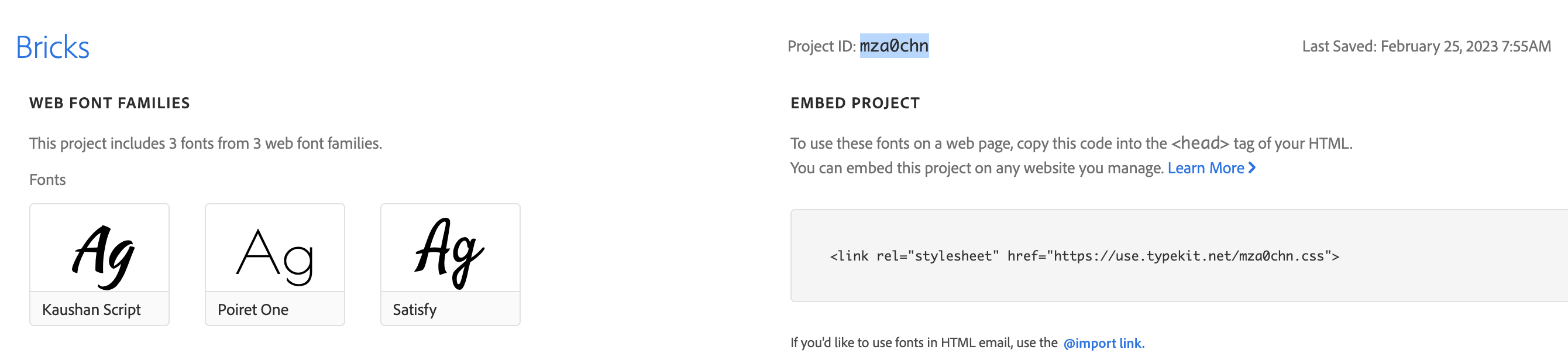 شناسه پروژه web project Adobe Fonts