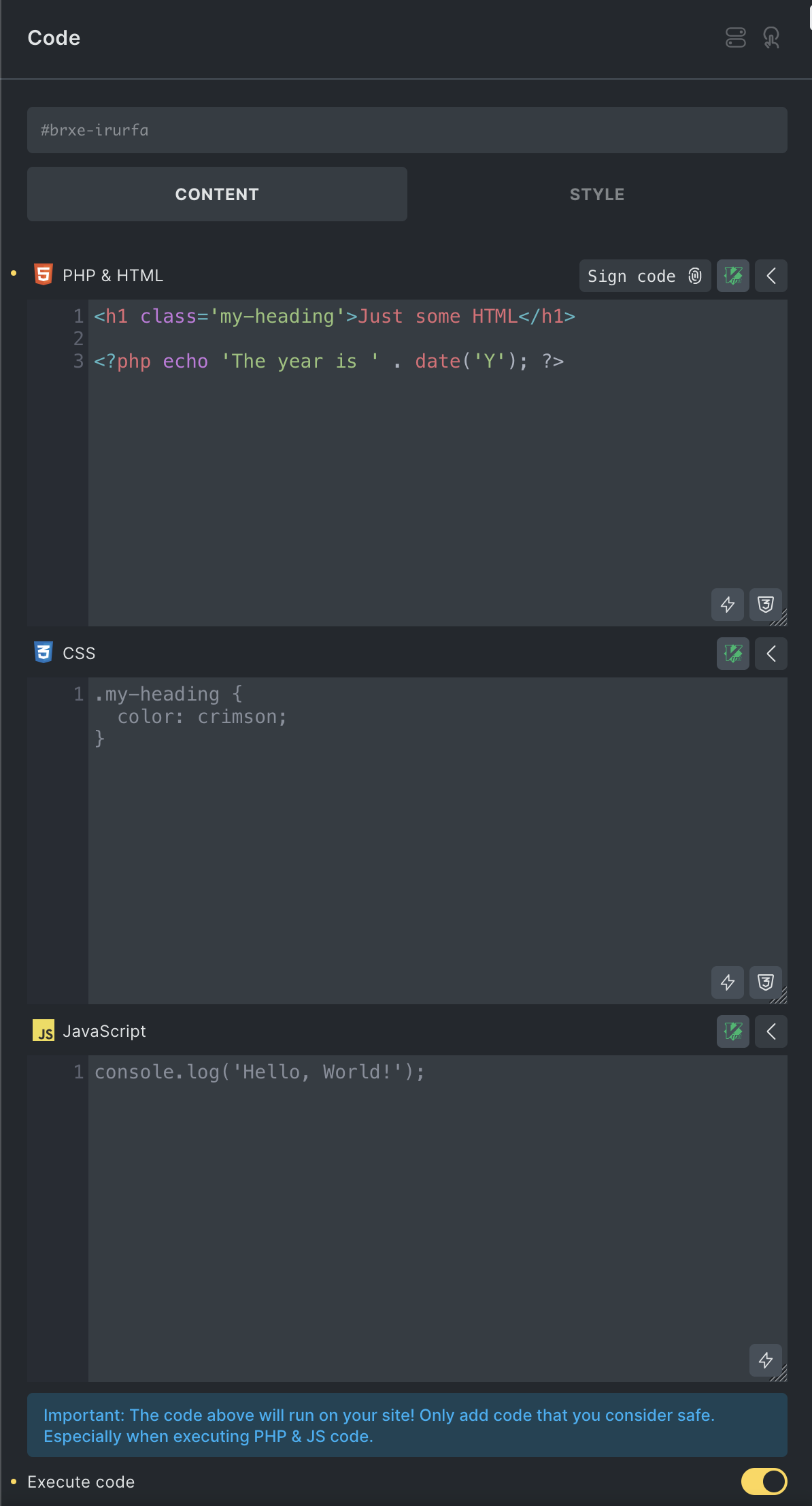Code Element: اجرای HTML و PHP