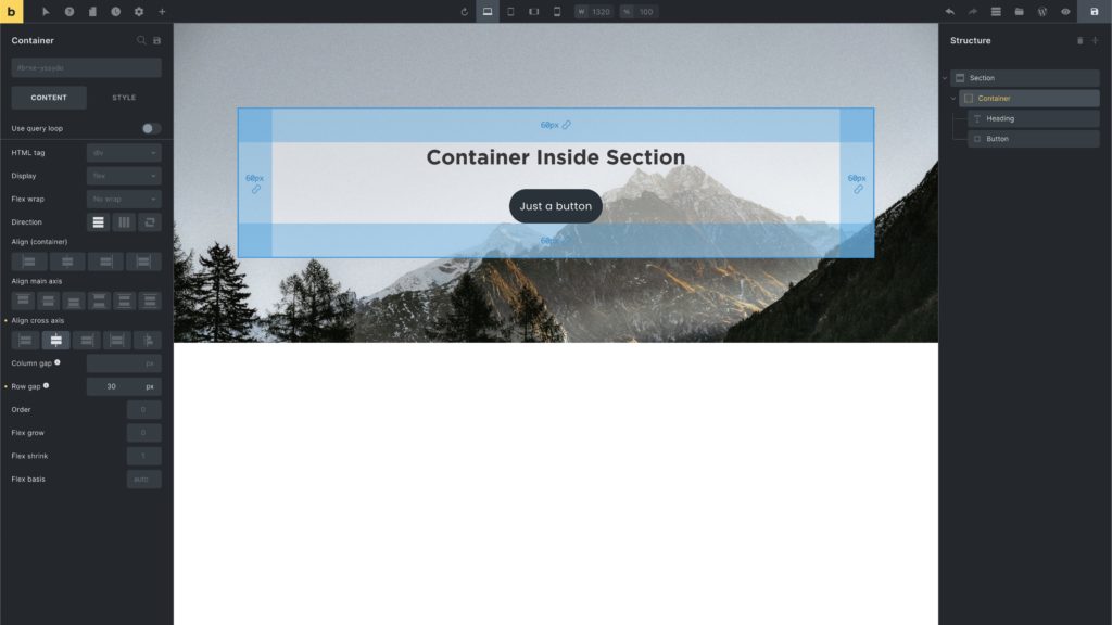 Container داخل Section