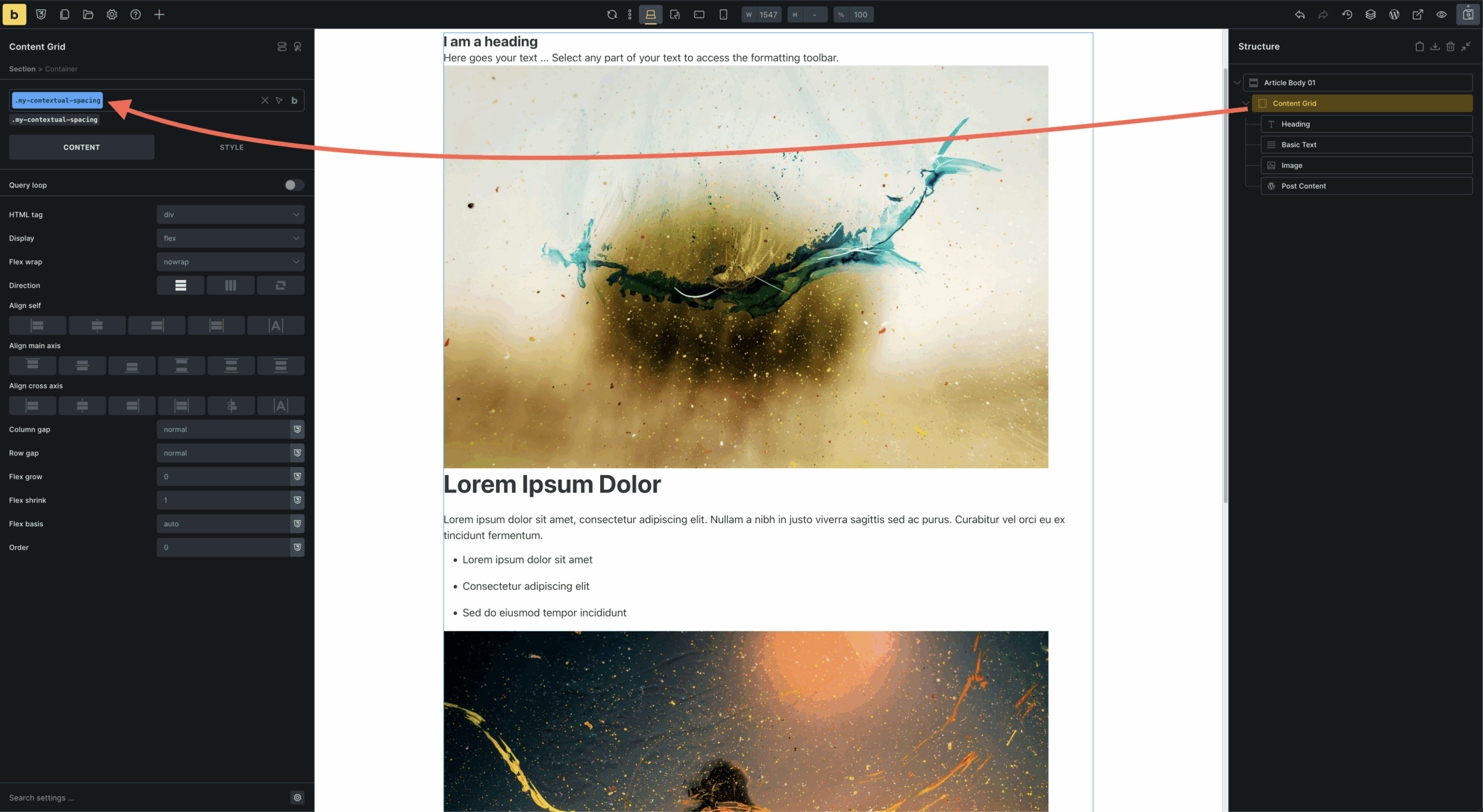 کلاس utility contextual spacing