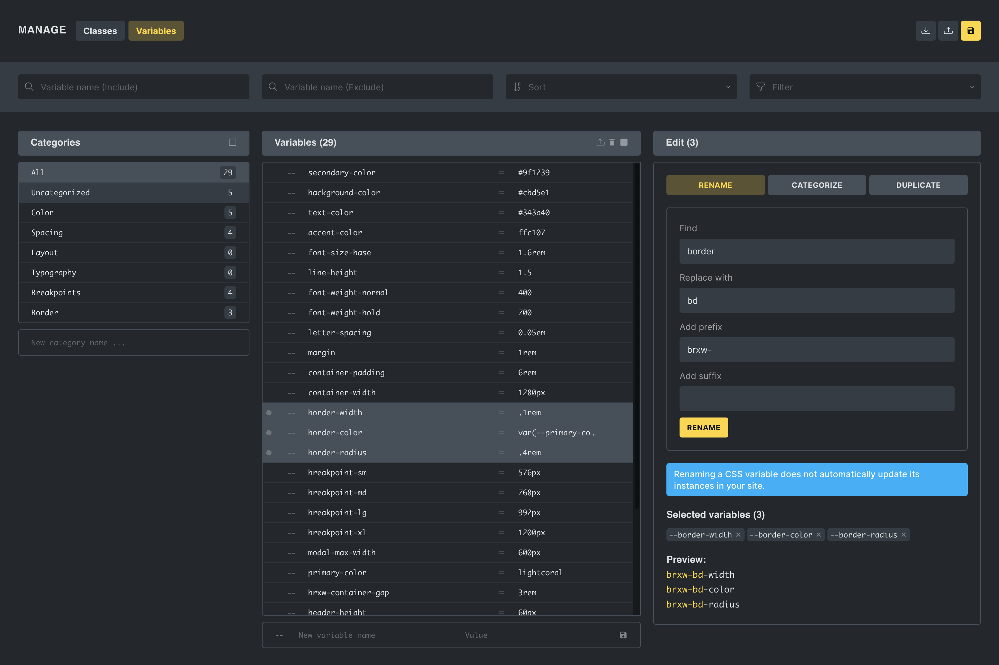 مدیریت CSS variableها