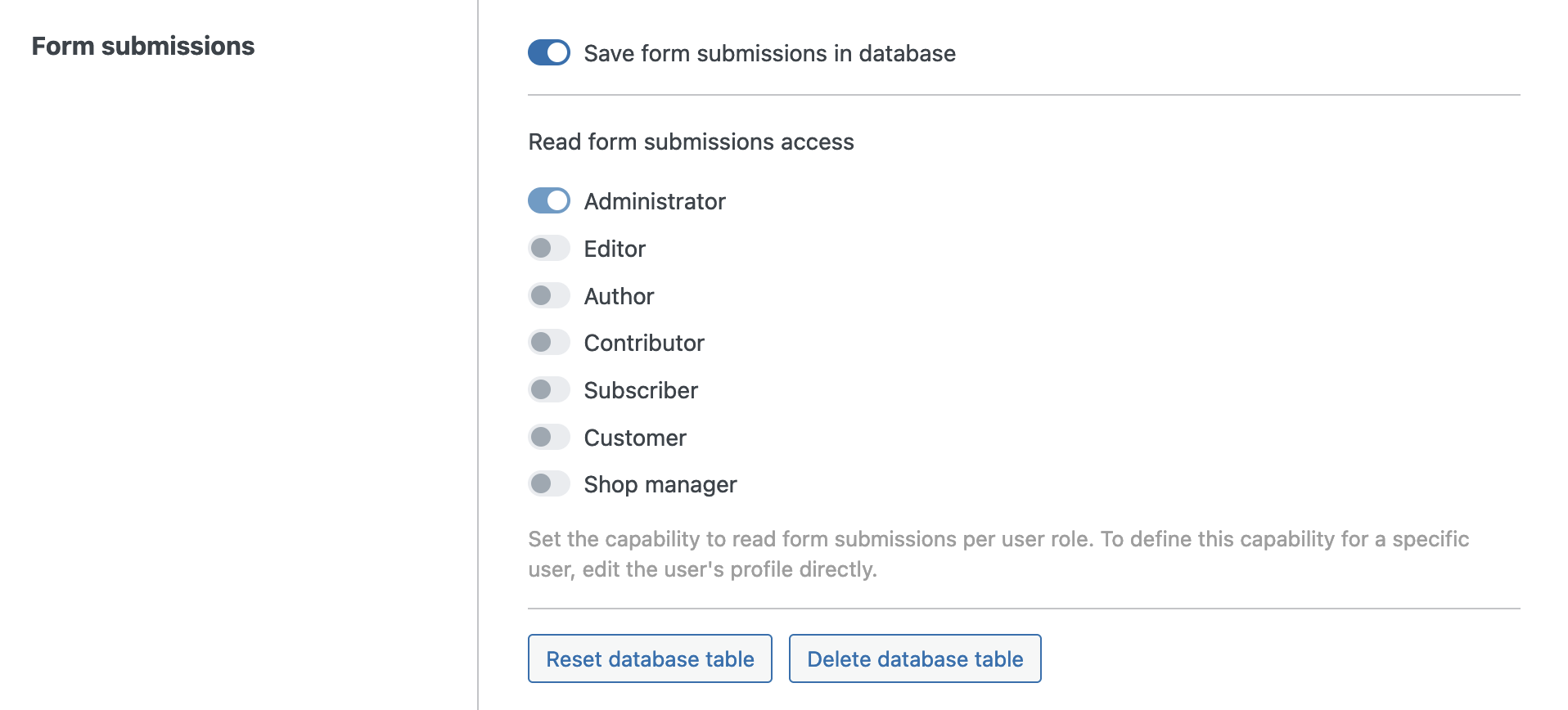 تنظیمات Form submissions
