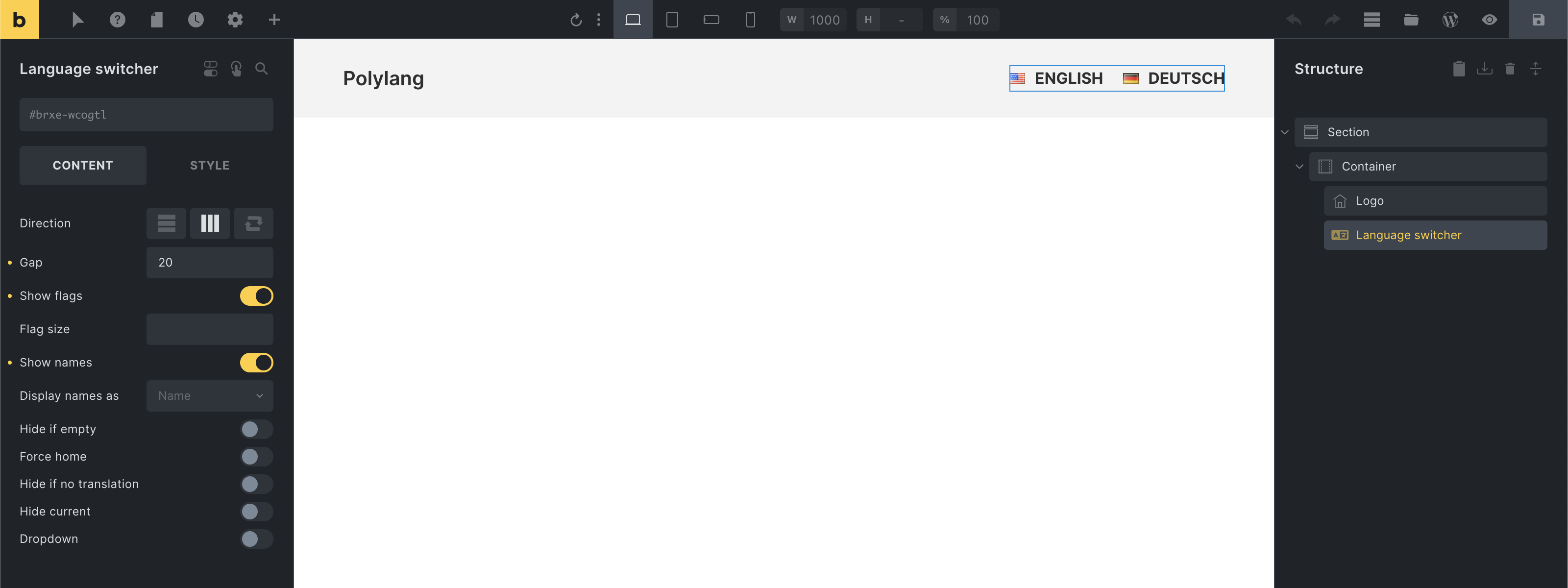 Language switcher در Bricks
