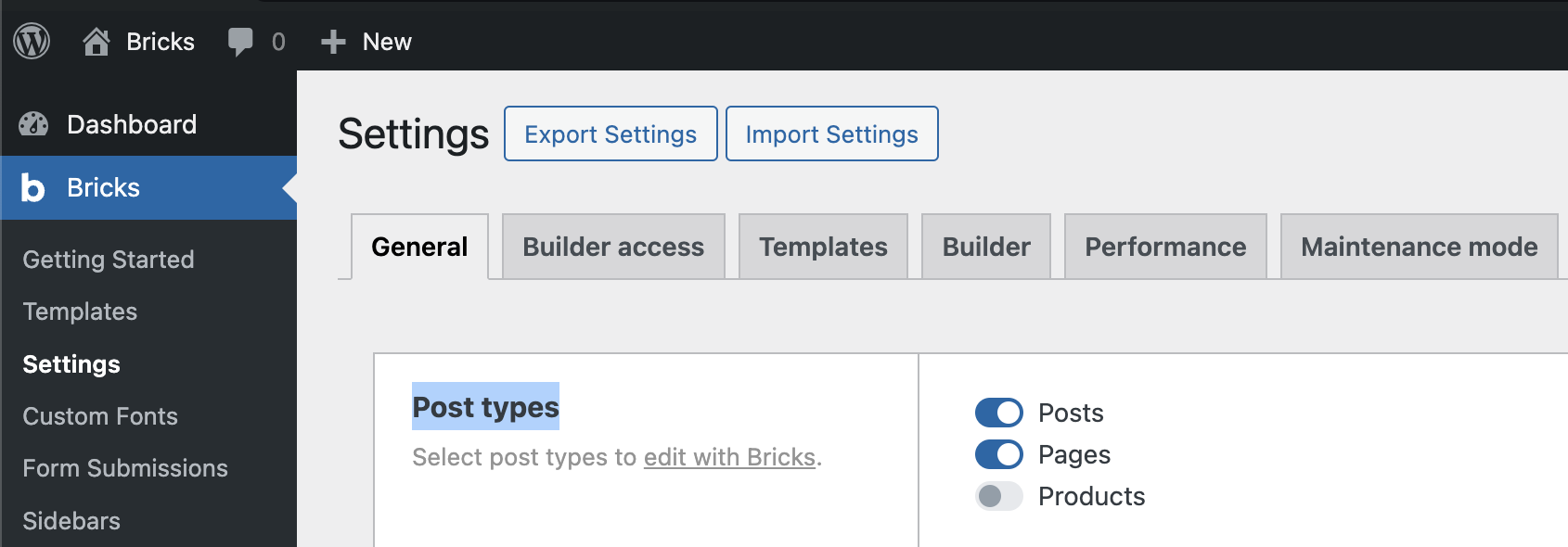 انتخاب انواع نوشته در تنظیمات Bricks
