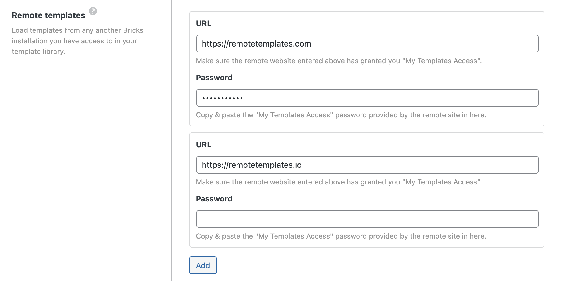URLهای remote template نامحدود در تنظیمات
