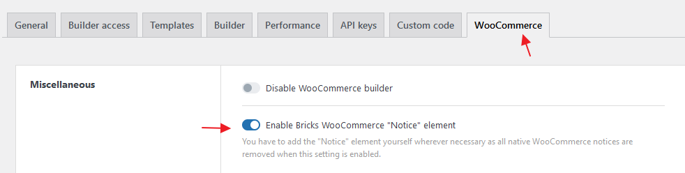 فعالسازی المان WooCommerce Notice