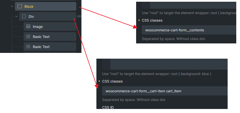 کلاس‌های CSS برای JS سبد WooCommerce