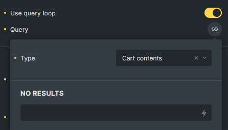 Query loop از نوع Cart Contents