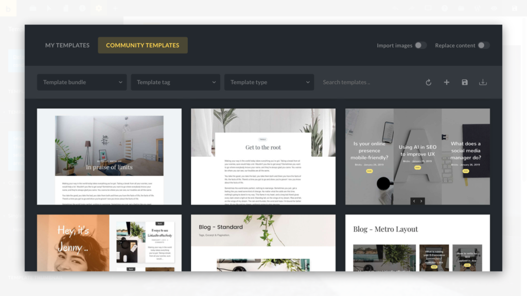 Template Library: My Templates و Community Templates