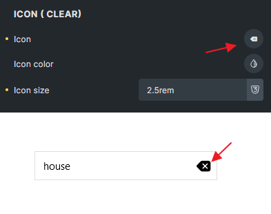 آیکون Clear در Filter Search