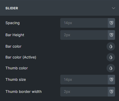 بخش کنترل Range Slider