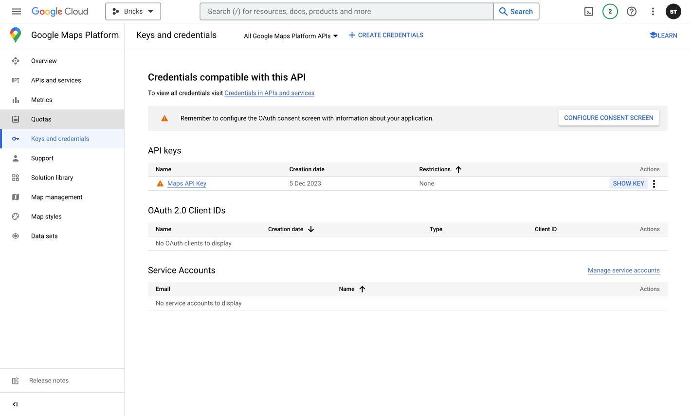 کلیدهای API در Google Cloud Console