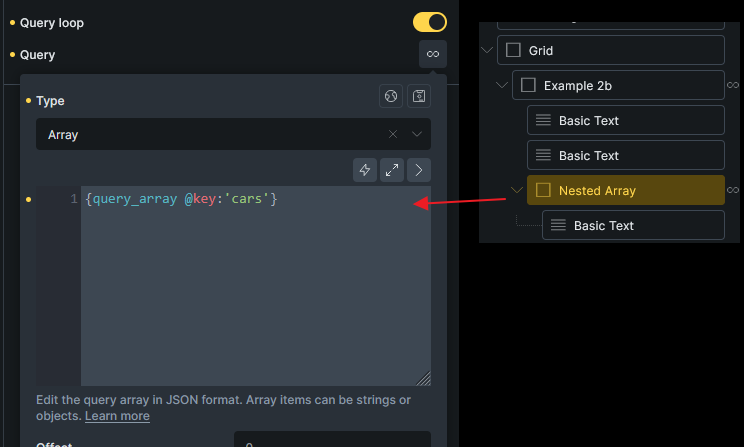 Nested array loop با dynamic tag