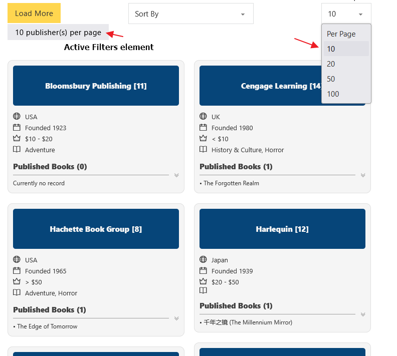 مثال Results Per Page