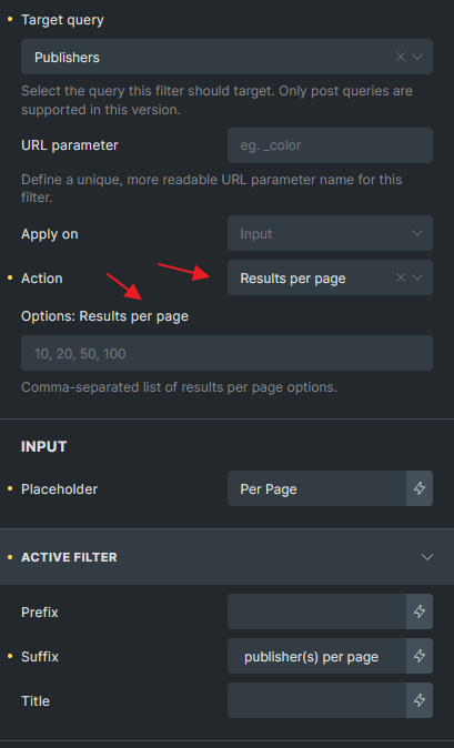 اکشن Results Per Page