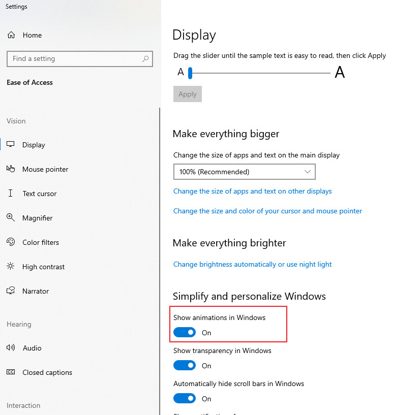 Show animations in windows در Windows
