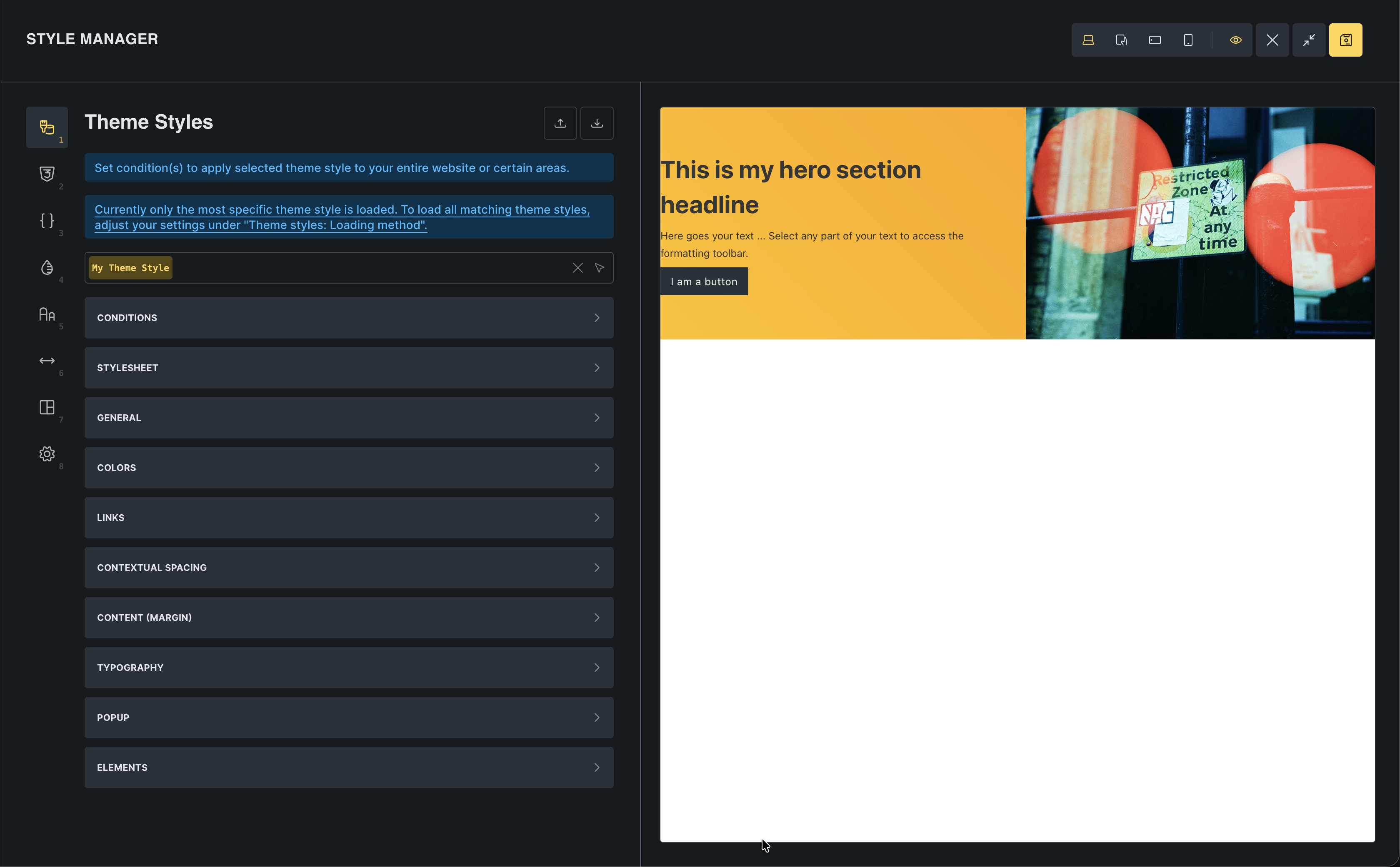 Style Manager - تب Theme Styles