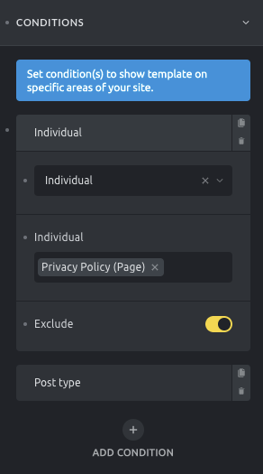 exclude condition قالب