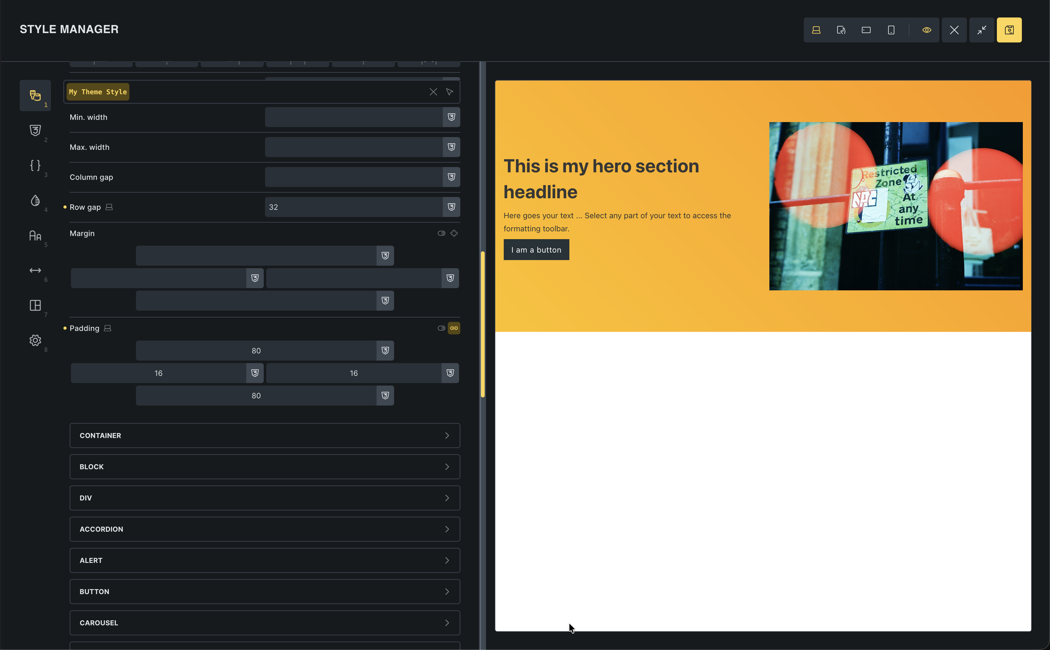 تنظیم padding سراسری Section در Theme Styles