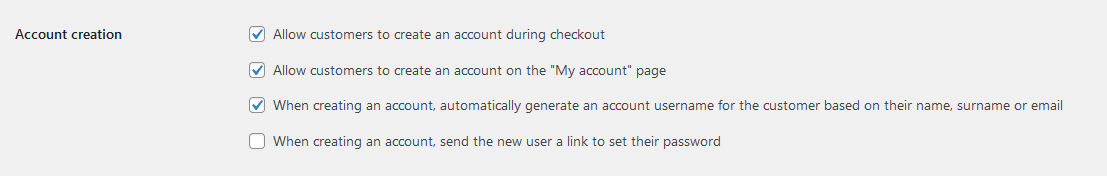 تنظیمات Account creation در WooCommerce